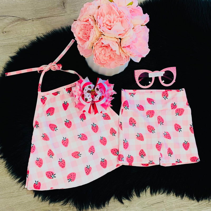 Gingham Strawberry Shorts Set