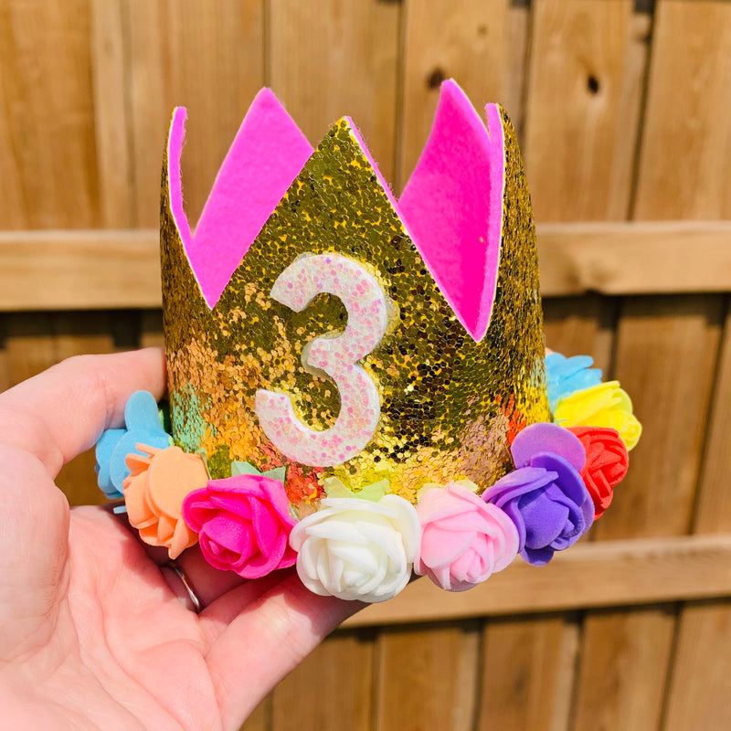 3rd Birthday Rainbow & Gold Crown