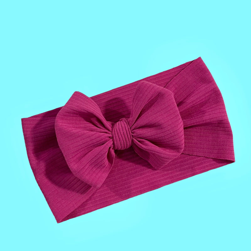 Pink Ribbed Bow Headwrap