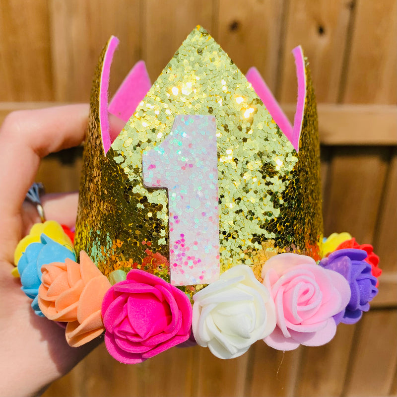 1st Birthday Rainbow & Gold Crown