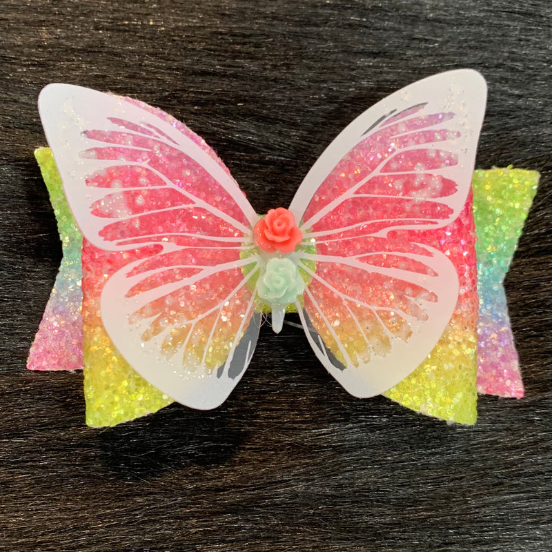 Butterfly Rainbow Glitter Bow