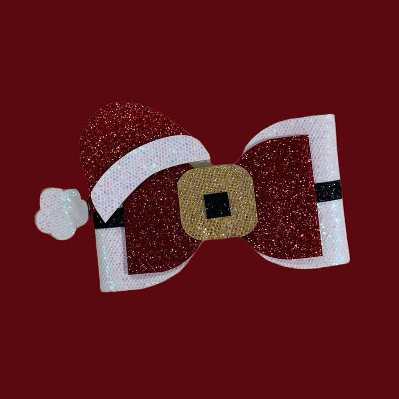 Santa Belt Glitter Hair Bow