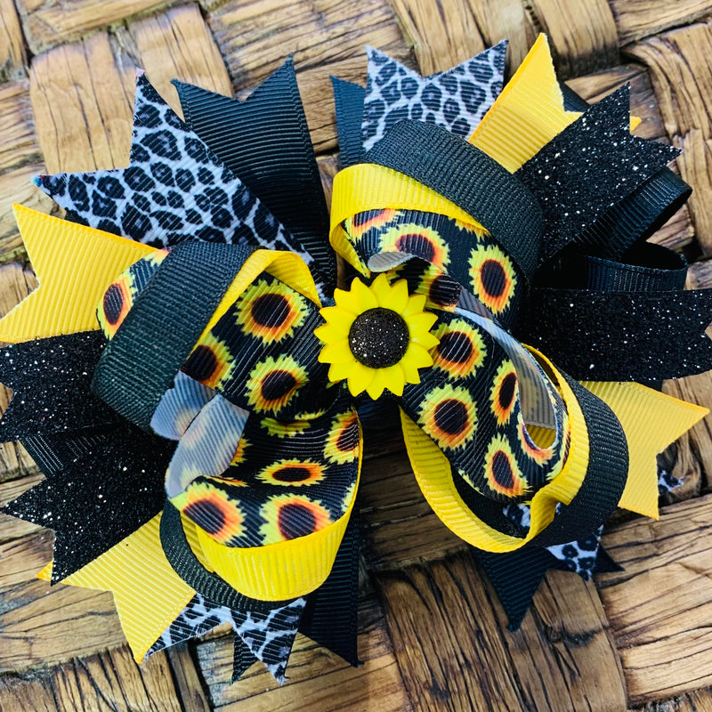 Black and Leopard Sunflower Bow