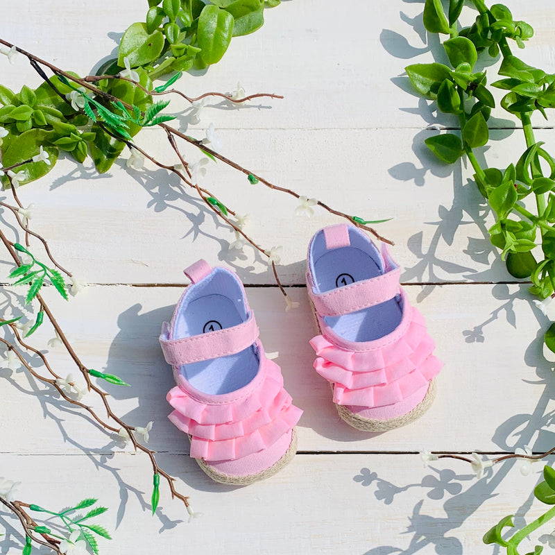 Pink Ruffled  Crib Shoes