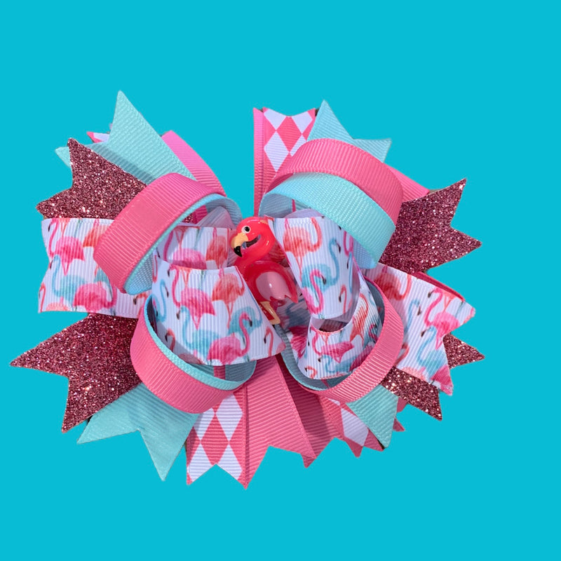 Flamingo Pink and Sage Hair Bow