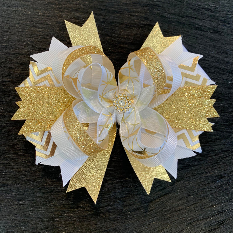 Gold and White Layered Bow