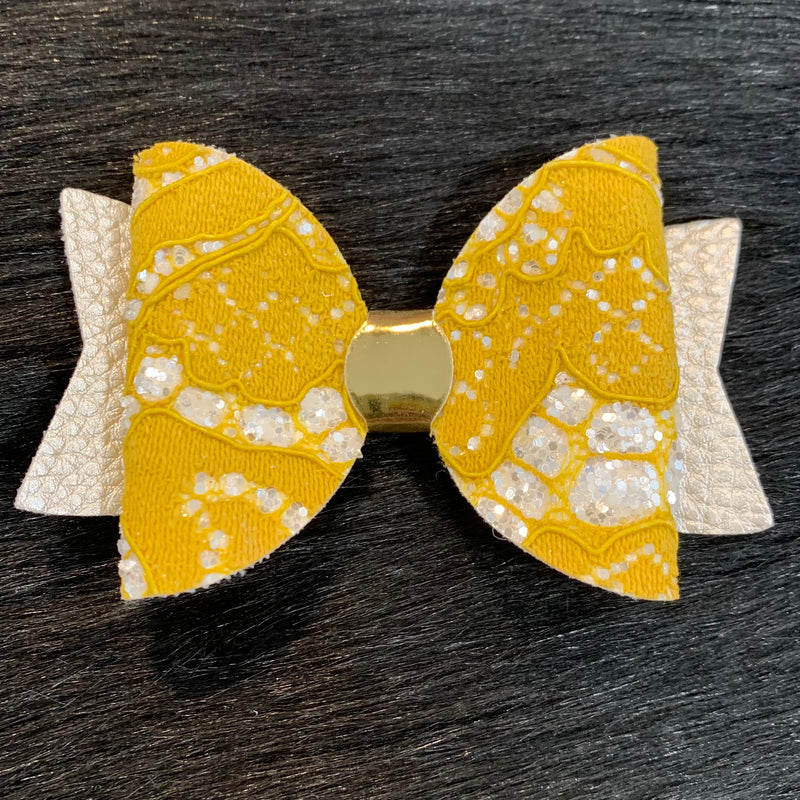 Mustard and White Glitter Bow