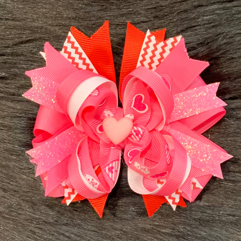 Pink Heart Layered Bow
