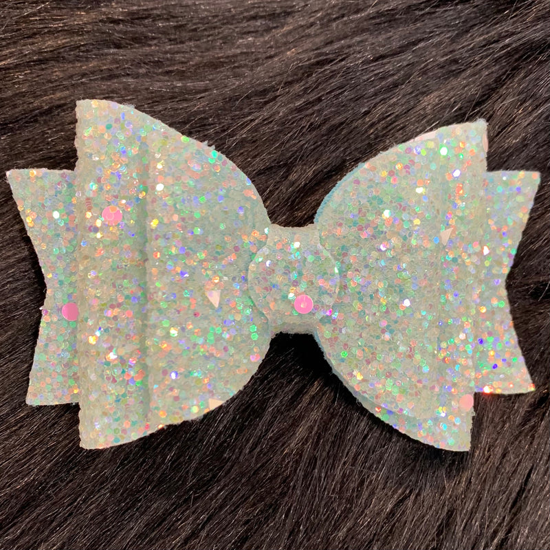 Glitter Hair Bow Off Turquoise