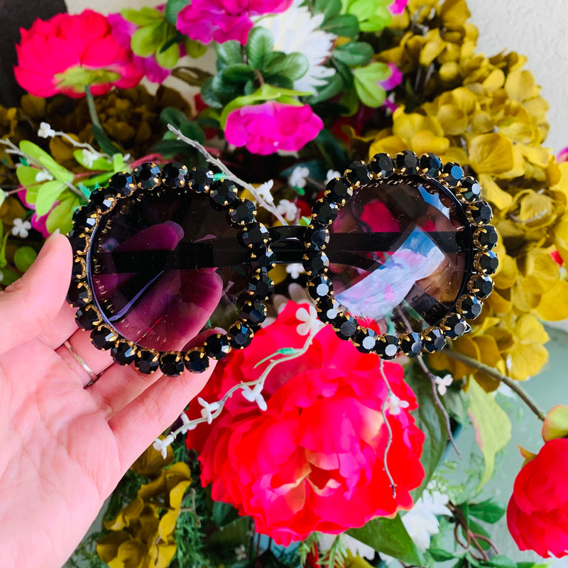 Black Round Black Diamond Sunglasses