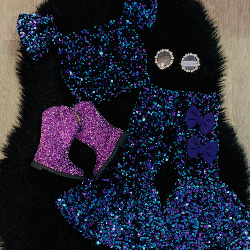 Purple and Teal Sequin Outfit