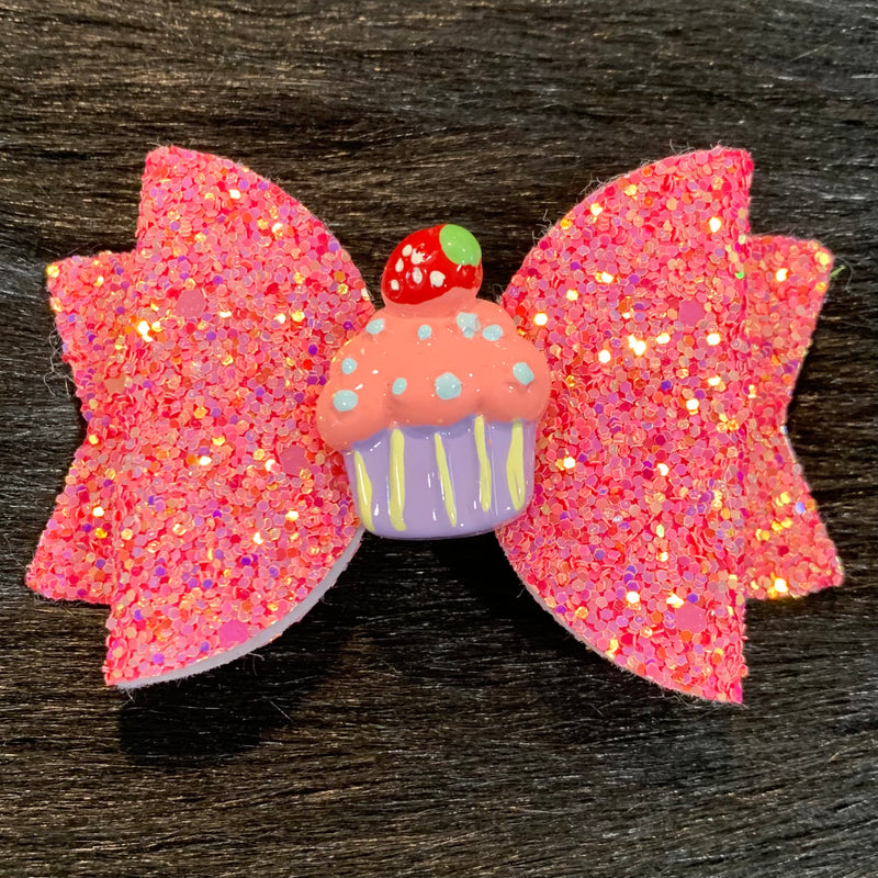 Pink Cupcake Glitter Bow