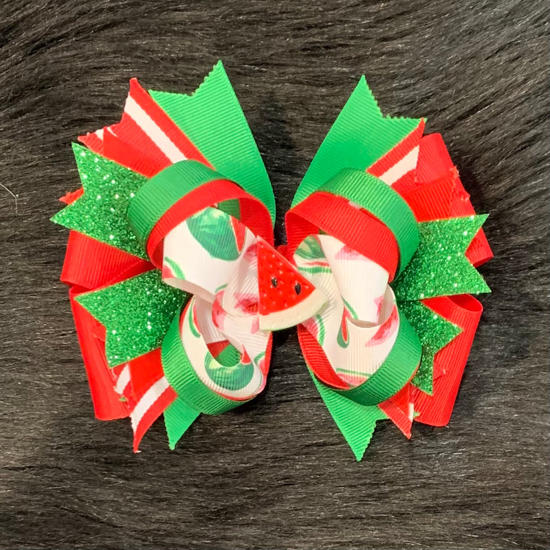 Watermelon Layered Bow Red and Green