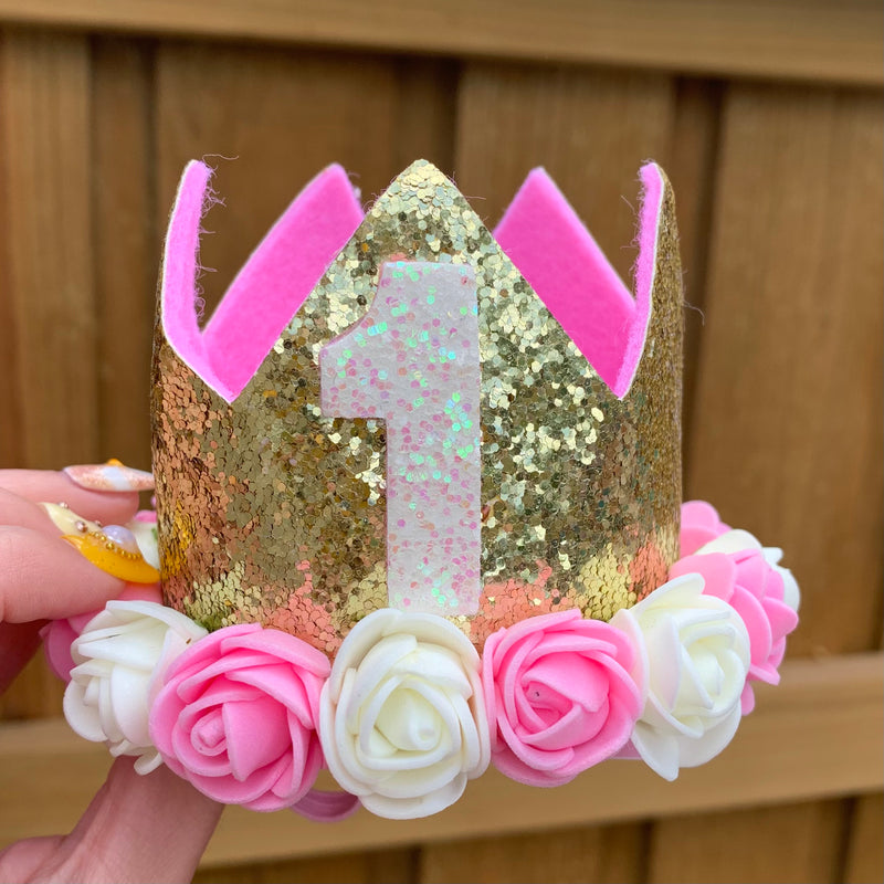 Birthday 1 Crown Pink and Gold