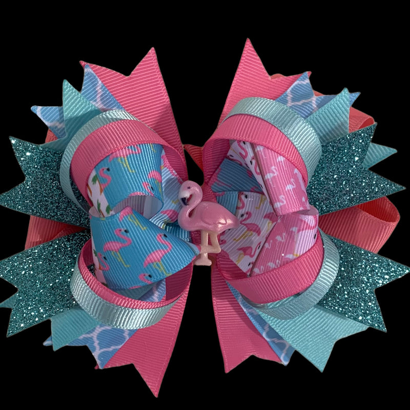 Pink and Mint Flamingo Bow