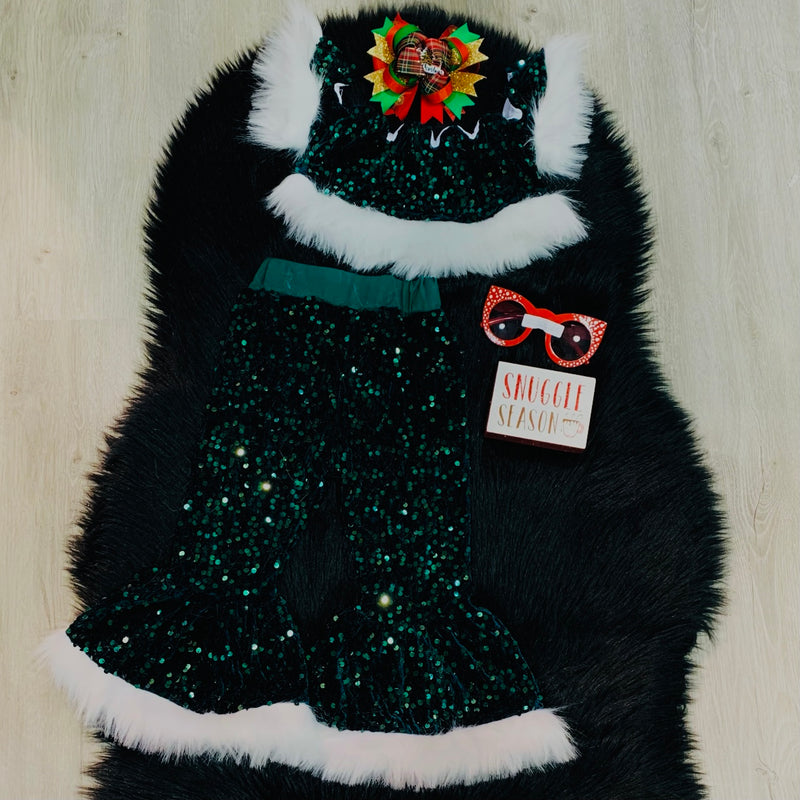 Green Sequin Fur Outfit