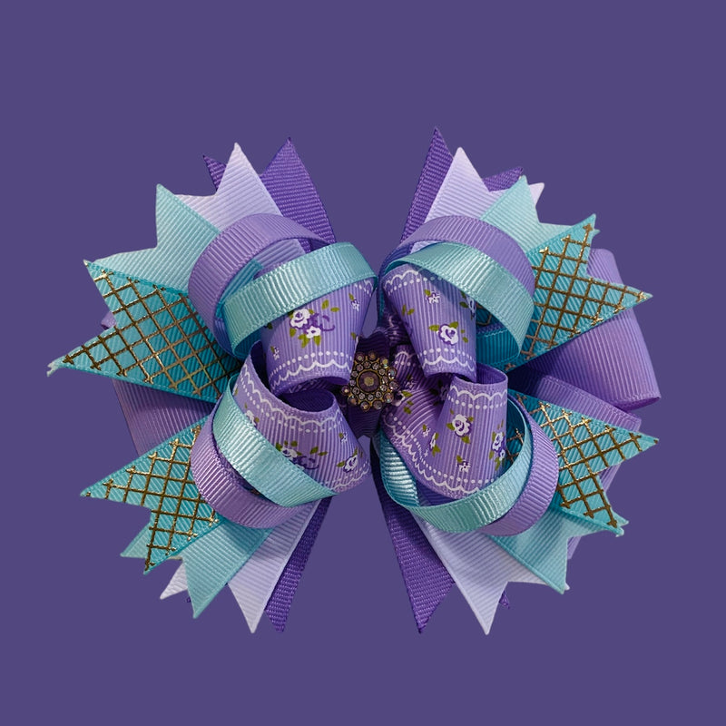 Lavender and Turquoise Floral Bow