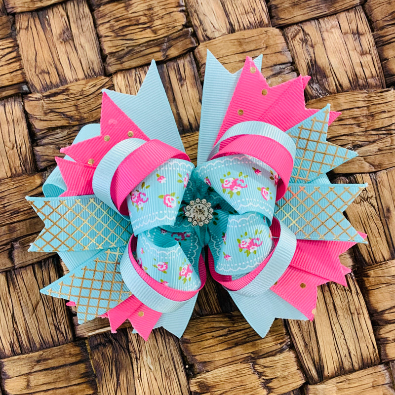 Turquoise Spring Floral Bow