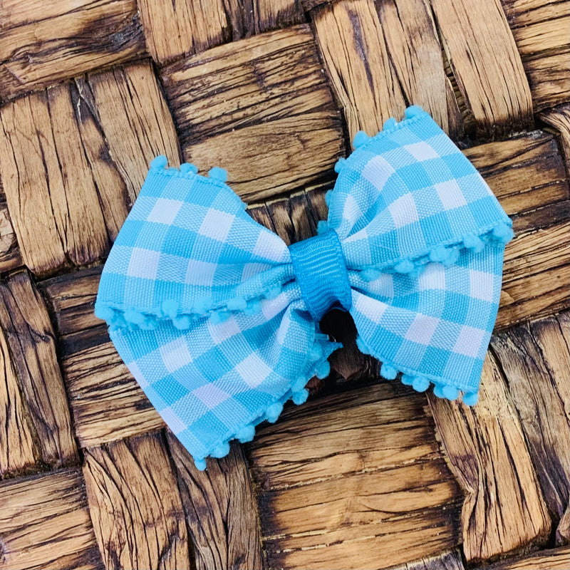 Turquoise Gingham Piggie Bow