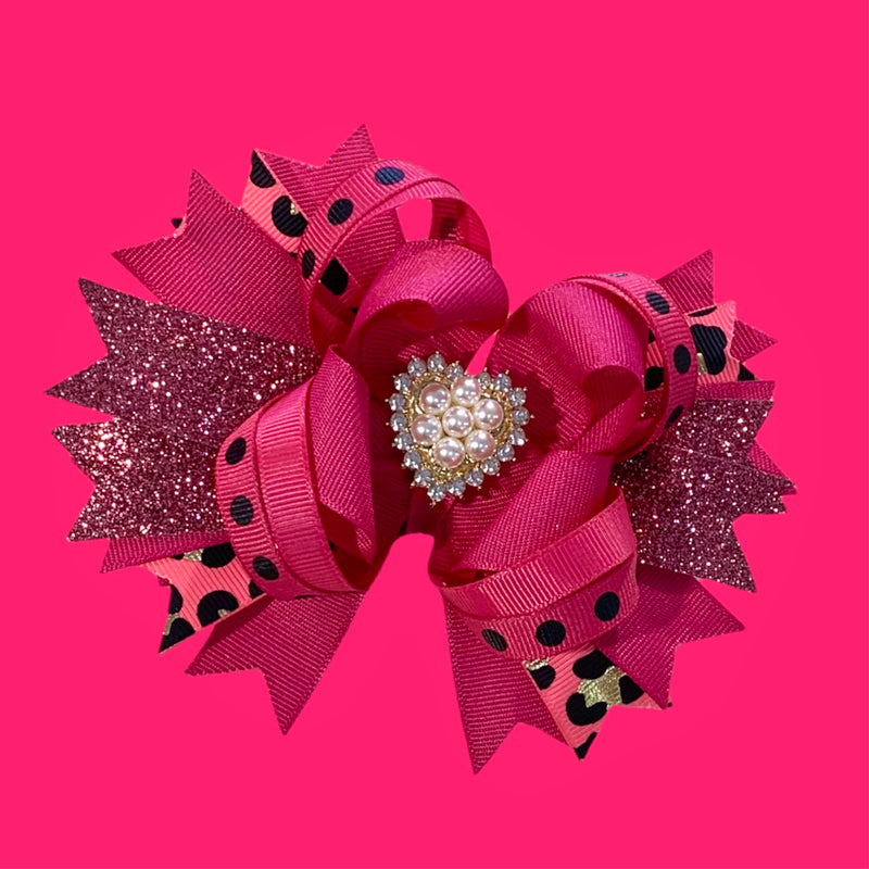 Hot Pink and Leopard Heart Bow