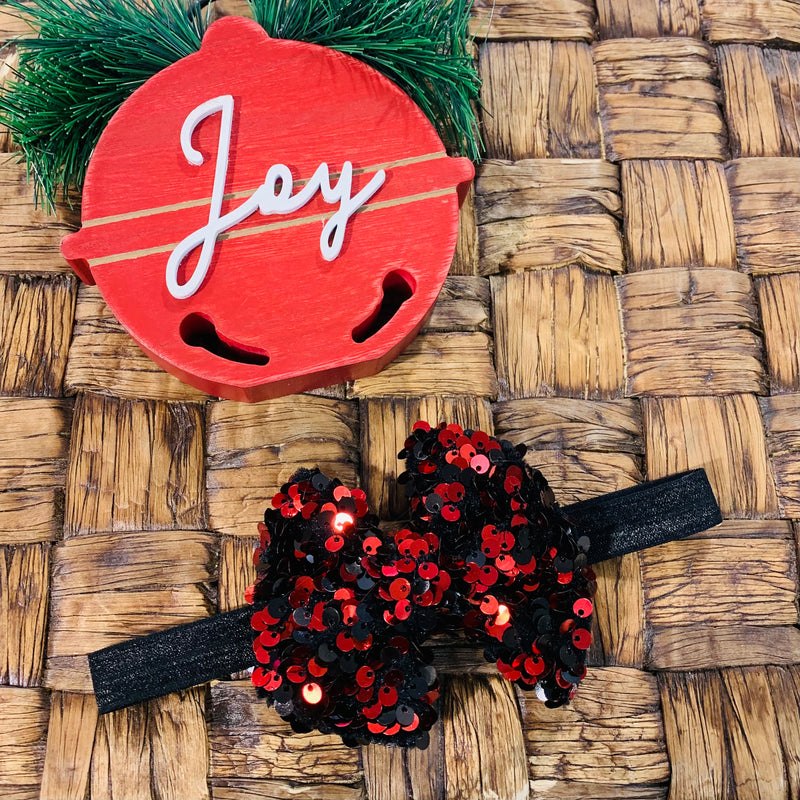 Red and Black Sequin Bow Headband